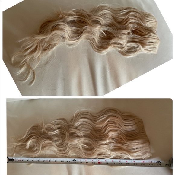 NWT 23” wavy ash blonde mix beach light beige hair extensions ONE piece - Picture 3 of 12